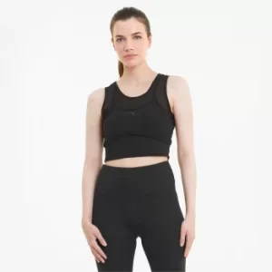 PUMA Studio Womens Layered Crop Top Shirt, Black, size Medium, Clothing