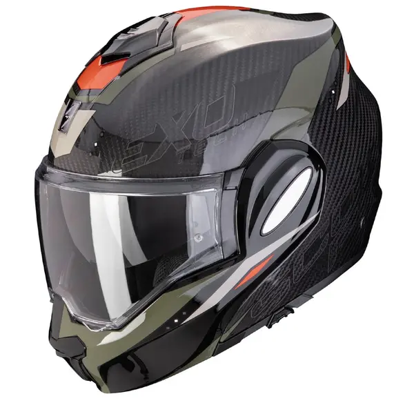 Scorpion Exo-Tech Evo Carbon Rover Black Green Modular Helmet XS