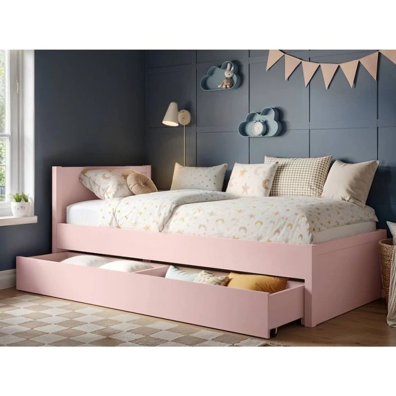 Image of Flair Oli Single Wooden Bed With Drawers Pink