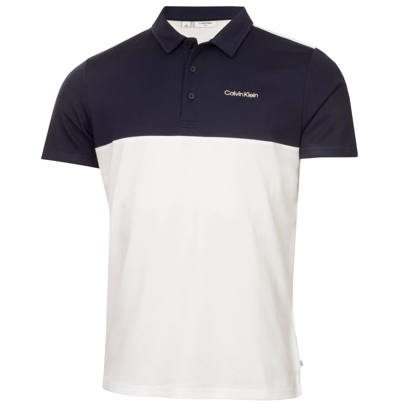 Image of Calvin Klein Golf Mens Jc Block Short Sleeve Performance Polo Shirt Wht-Nvy male Small