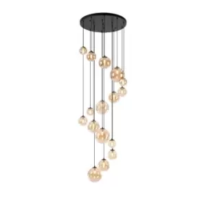 image of Marshall Ceiling Pendant, 16 Light G9, Satin Black, Amber Plated Glass