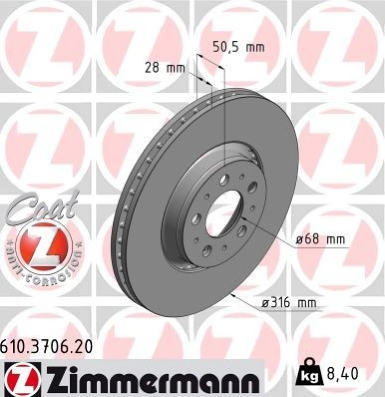 Image of ZIMMERMANN Brake disc ZIMMERMANN 610.3706.20
