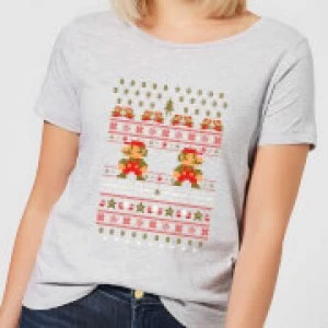Image of Nintendo Super Mario Ho Ho Ho Its A Me Womens Christmas T-Shirt - Grey - 3XL