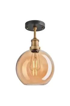 Image of Brooklyn Tinted Glass Globe Flush Mount, 9 Inch, Amber, Brass Holder