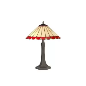 Image of 2 Light Octagonal Table Lamp E27 With 40cm Tiffany Shade, Red, Crystal, Aged Antique Brass