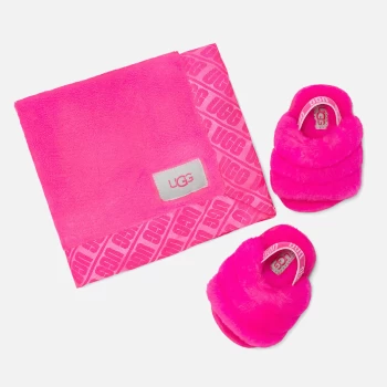 image of UGG Babys' Fluff Yeah Slide Slipplers and Lovey Blanket Set - Rock Rose - UK 2 Baby