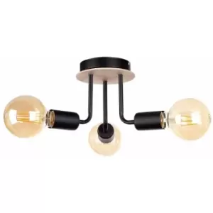 image of Netlighting Luna Multi Arm Semi Flush Ceiling Light Wood, Black, 25cm, 3x E27