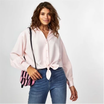 image of Jack Wills Tie Front Long Sleeve Blouse - Pink