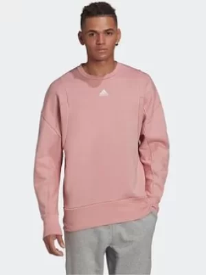 Image of adidas Studio Lounge Fleece Sweatshirt, Pink, Size S, Men
