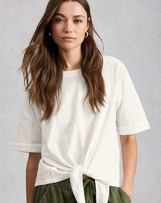 Image of White Stuff White Stuff Embroidered Tie Top White - White Stuff - Size: 10 White Female 10 ZD52901