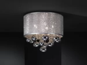 Image of Andreda 5 Light Crystal Flush Ceiling Light Cylindrical Mesh Chrome, G9
