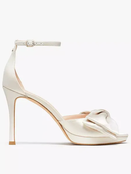 image of Kate Spade New York Womens Bridal Bow Satin Heeled Sandals - UK 3 White High Heels female K0006 3