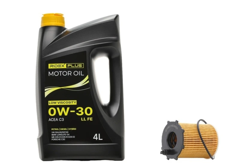 Image of RIDEX PLUS 100908O0186P Oil change kit (oil filter + engine oil) Oil change kit (oil filter + engine oil) (100908)