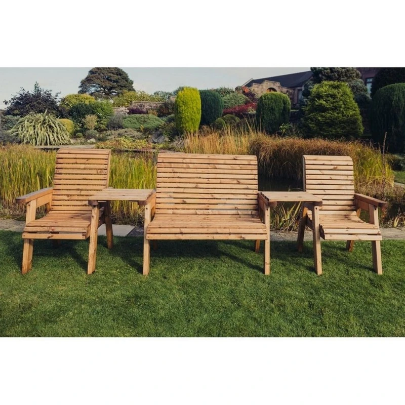 Image of Churnet Valley Garden Furniture Ltd Valley 4 Seat Set 1X2B 2XC Straight Tray - Timber - Fully Assembled in Brown Brown Unisex