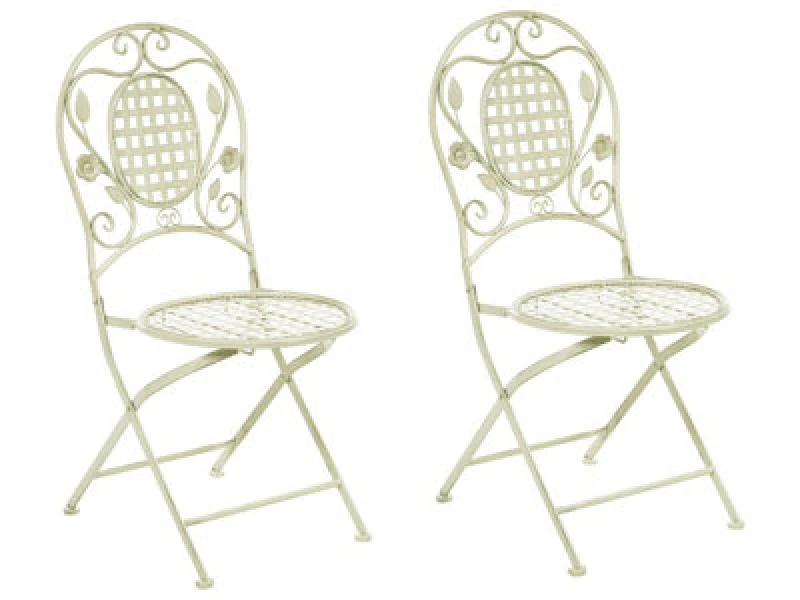 Image of Beliani Set Of 2 Garden Chairs Bivio Folding Metal Light Green