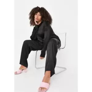 image of Missguided Hammered Satin Trouser Co Ord - Black