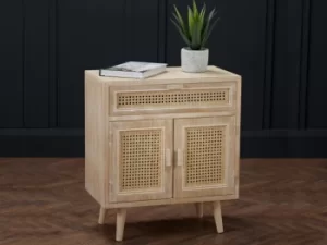 image of LPD Toulouse Rattan and Oak 2 Door 1 Drawer Compact Sideboard Flat Packed