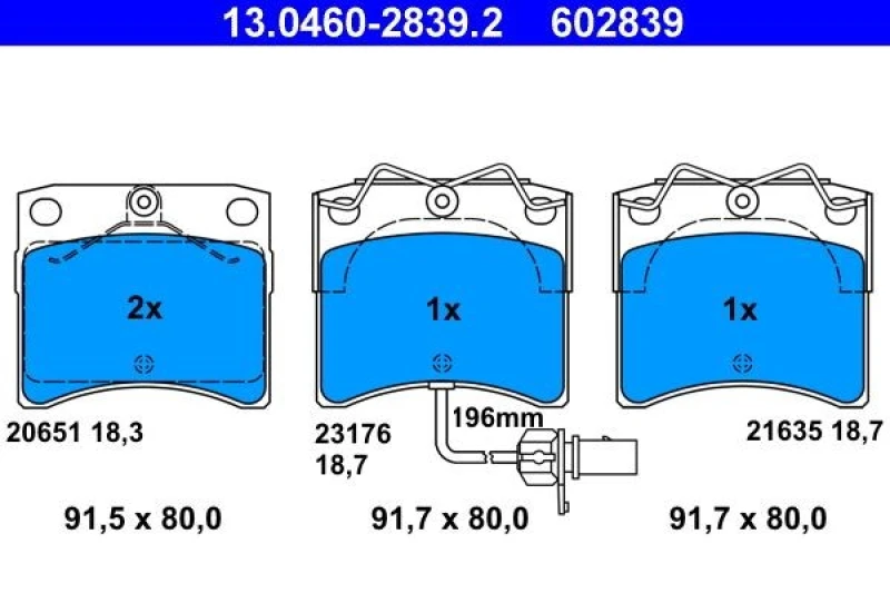 Image of ATE 13.0460-2839.2 Brake pad set incl. wear warning contact Brake Pad Set,disc brake (402)