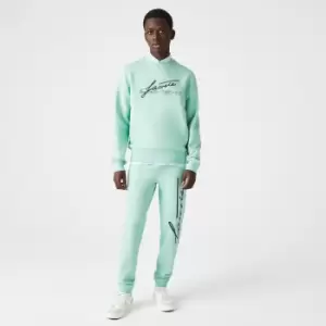 Image of Lacoste Mens Signature Print Crew Neck Cotton Fleece Sweatshirt Size 5 - L Green