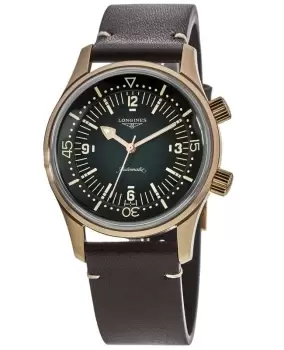 image of Longines Legend Diver Green Dial Bronze Titanium Leather Strap Mens Watch L3.774.1.50.2 L3.774.1.50.2