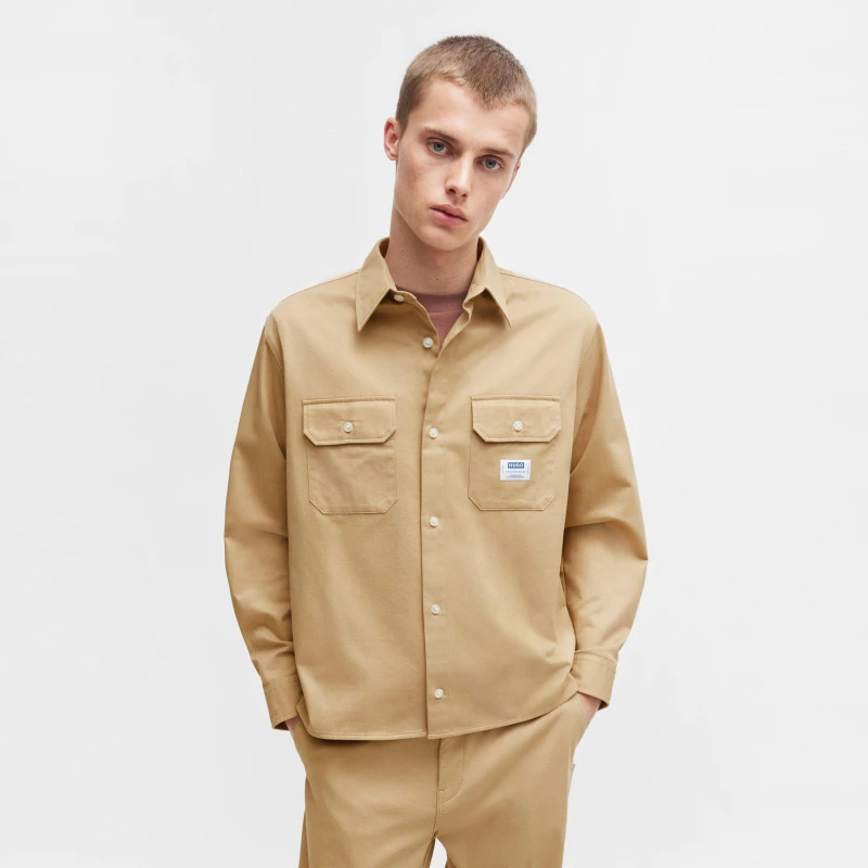 Image of Hugo Mens Ekynone Blue Overshirt Beige 269 male S