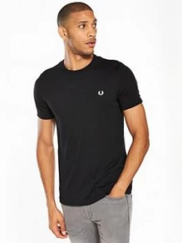 image of Fred Perry Ringer T-Shirt, Black Size M Men