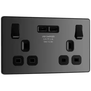 Image of BG Evolve Black Chrome 13A Double Switched Power Socket with 2 x USB (3.1A)
