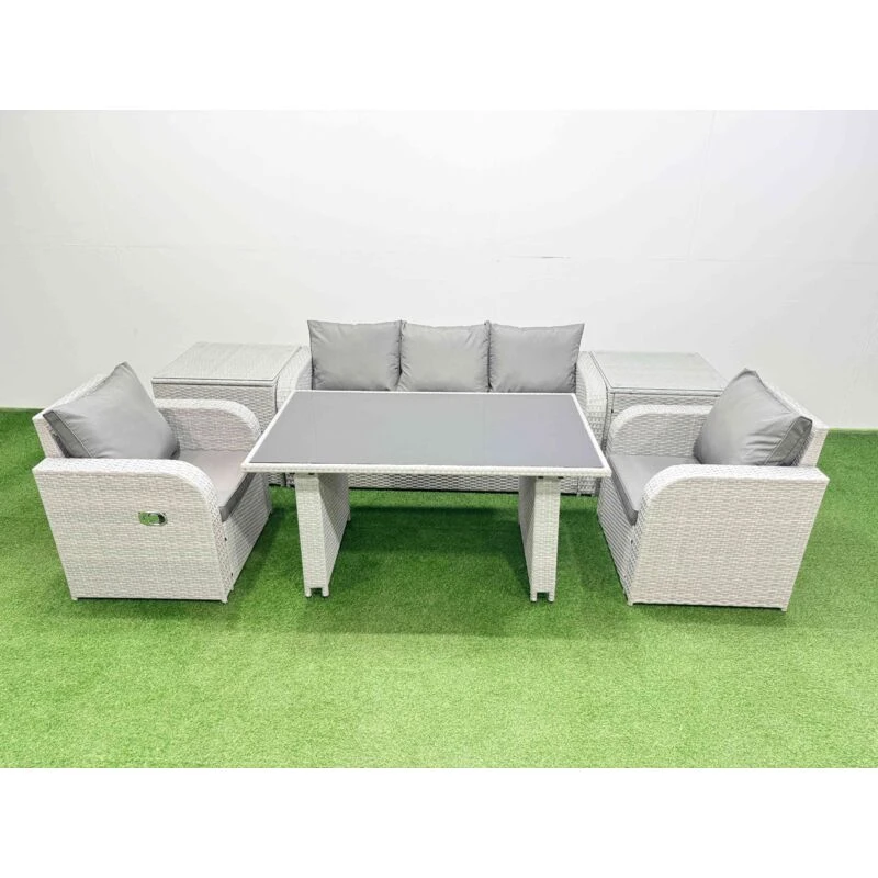 Image of Fimous Outdoor Rattan Garden Furniture Dining Set 5-seater with 2 Side Tables in Light Grey Light Grey Unisex