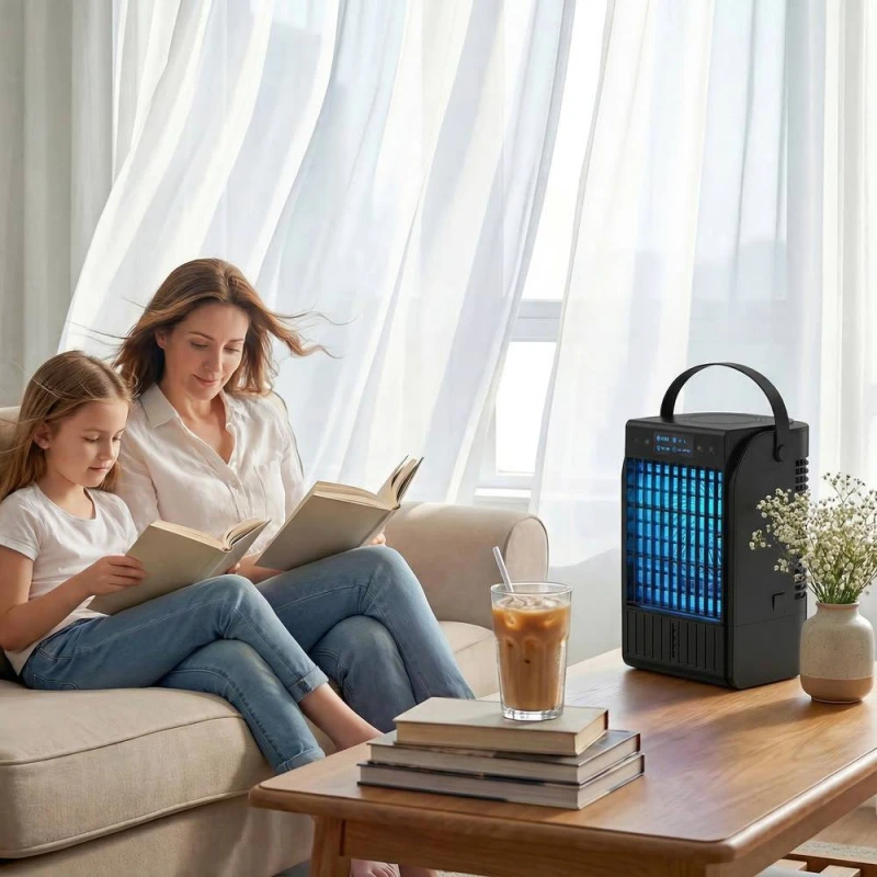 Image of HOMCOM 4-in-1 Mini Air Cooler with RGB 7 LED Light, Cooling Fan in Black Unisex