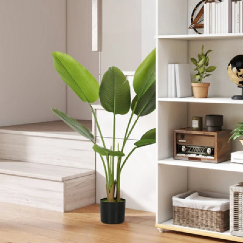Image of HOMCOM HOMCOM 109cm Artificial Bird of Paradise Plant with Flocking in Pot, Green Green One Size Unisex 5063603181472