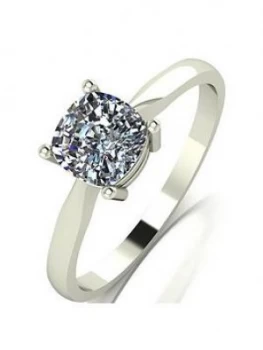 image of Moissanite 9ct White Gold 1.1ct Equivalent Cushion Solitaire Ring, White Gold, Size T, Women