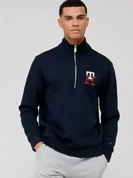 image of Tommy Hilfiger Essential Monogram Quarter Zip Sweat - Navy, Size L, Men