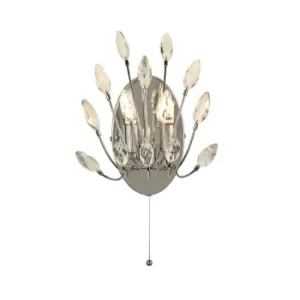 Image of Peacock 2 Light Wall Light, Crystal