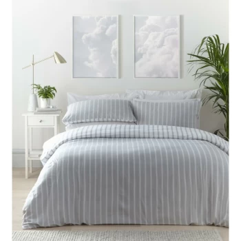 image of Home Harvard Stripe Grey King Size Duvet Set ReversibleBedding Bed Set - Grey - Portfolio