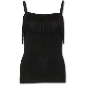 Image of Urban Fashion Tassel Layered Camsole Womens Small Sleeveless Top - Black