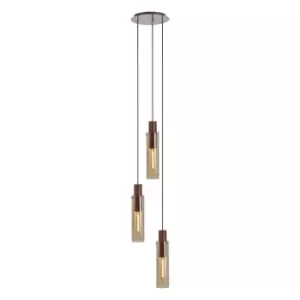 Image of Blake Slim Round Ceiling Pendant, 3 Light Adjustable E27, Mocha, Amber Glass