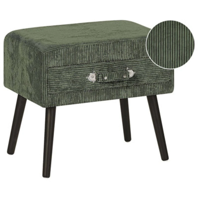 Image of Beliani 1 Drawer Bedside Table Eurostar Corduroy Dark Green