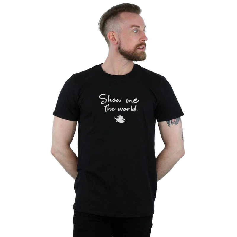 Image of Disney Men Aladdin Show Me The World T-Shirt in Black Size: Small Black S Male 5059276149024