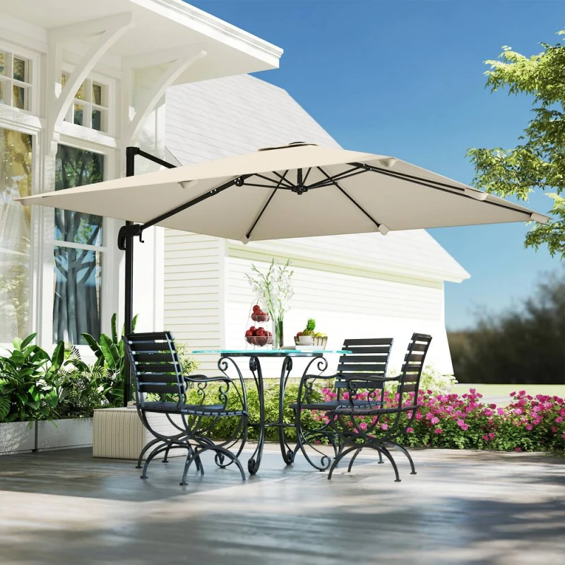 Image of OUTSUNNY 3 x 3m Cantilever Parasol, Square Patio Umbrella with Crank Handle in Khaki Khaki Unisex