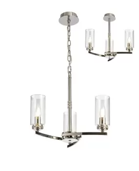 image of Ceiling Pendant, Semi Ceiling, 3 x E14, Polished Nickel