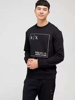 Image of Armani Exchange AX You, Me, Us Box Logo Sweatshirt - Black, Size 2XL, Men