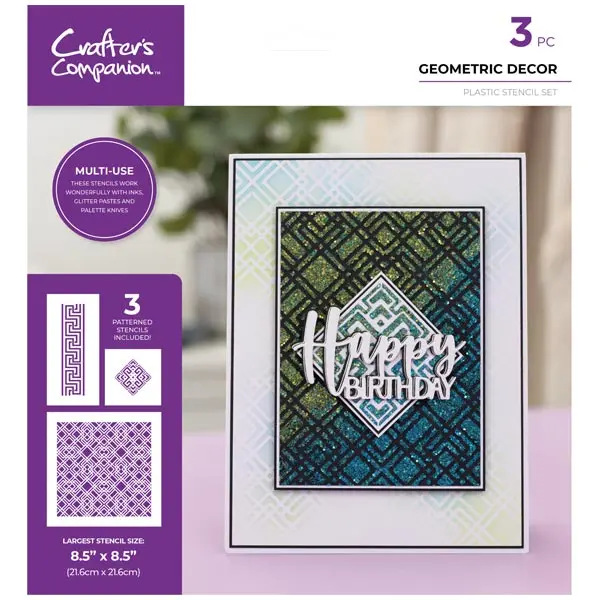 image of Crafter's Companion Pattern Stencil Set Geometric Decor Background Set of 3 Assorted Sizes