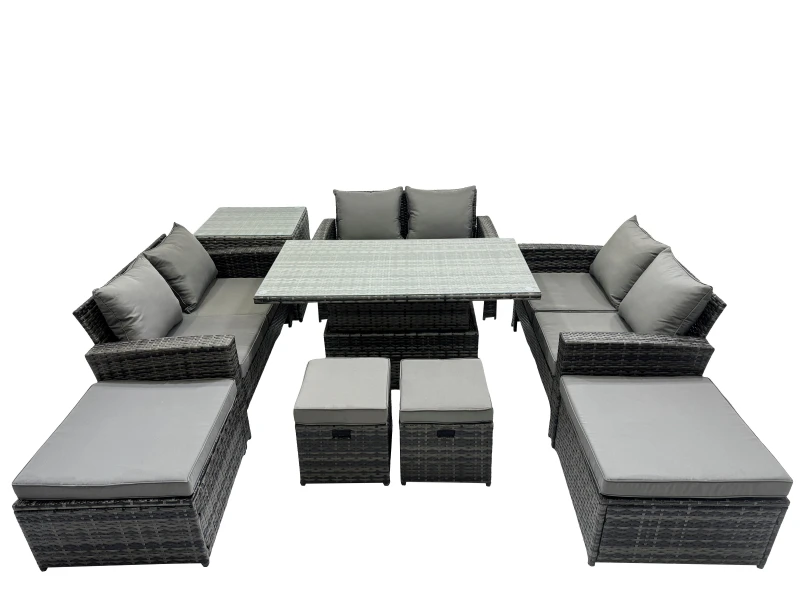 Image of Fimous Outdoor Love Sofa Set & Adjustable Lifting Dining or Coffee Table in Dark Grey Dark Grey Unisex