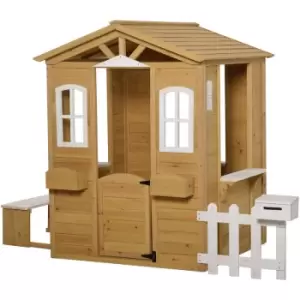 image of Outsunny - Wooden Outdoor Playhouse w/ Door Windows Bench for Kids Children