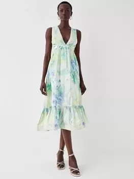 Image of COAST Plunge Neck Frill Hem Midi Dress - Green, Size 16, Women