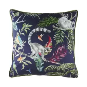 image of Jungle Lemur Cushion Blue / 43 x 43cm / Polyester Filled