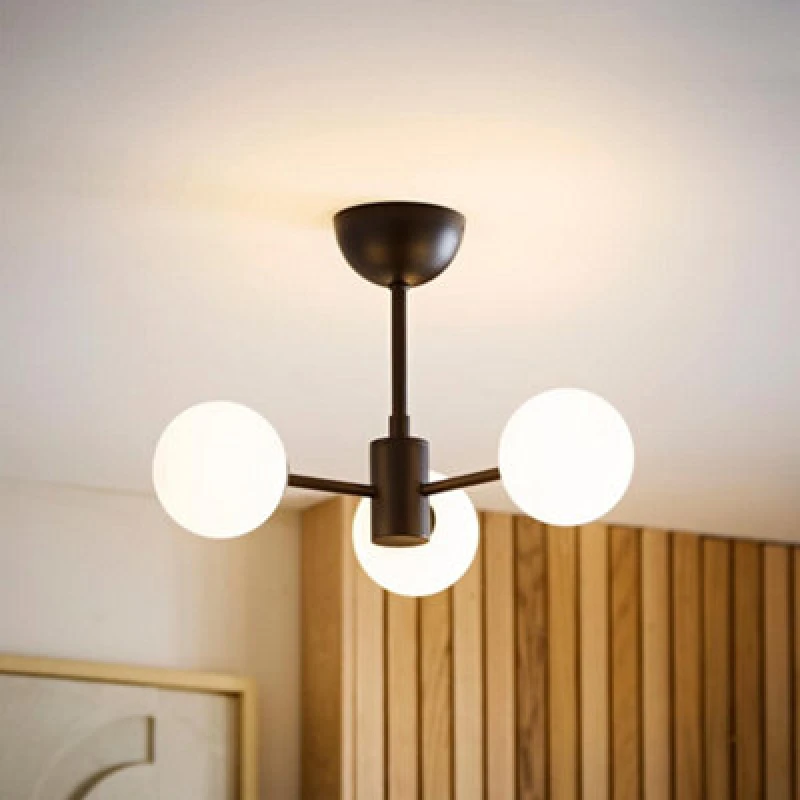 Image of Valuelights Marlow Frosted Glass Globe Matte Black 3 Way Ceiling Light And Bulbs