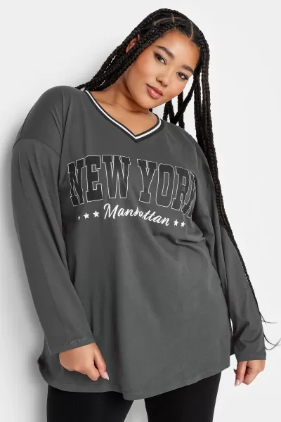 Image of Yours 'New York' Varsity Oversized T-Shirt Grey