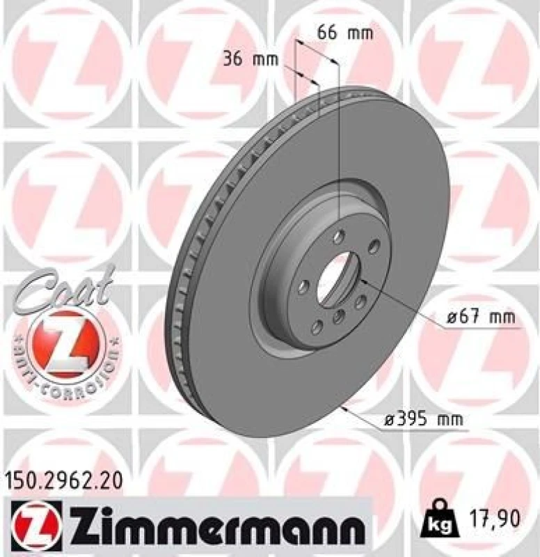 Image of ZIMMERMANN Brake disc ZIMMERMANN 150.2962.20
