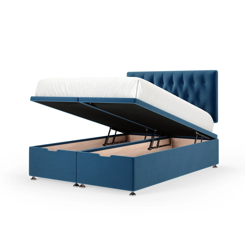 Image of Bedmaster Bedmaster Plush Velvet Ottoman Divan Base And Button Headboard in Blue Size: Super King Blue Super King Unisex 7867870233760